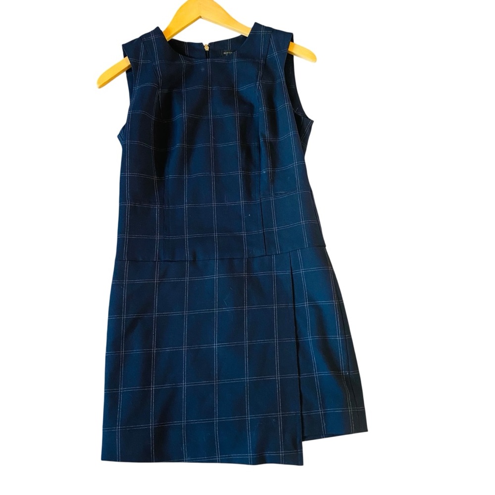 Donna Karan Navy Blue and White Plaid Sleeveless Sheath Dress Size 2
